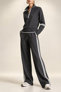 Women's Half-Zip Striped Sweatshirt & Wide-Leg Pants Set