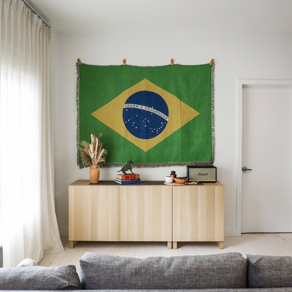 Brazil Flag Woven Throw Blanket