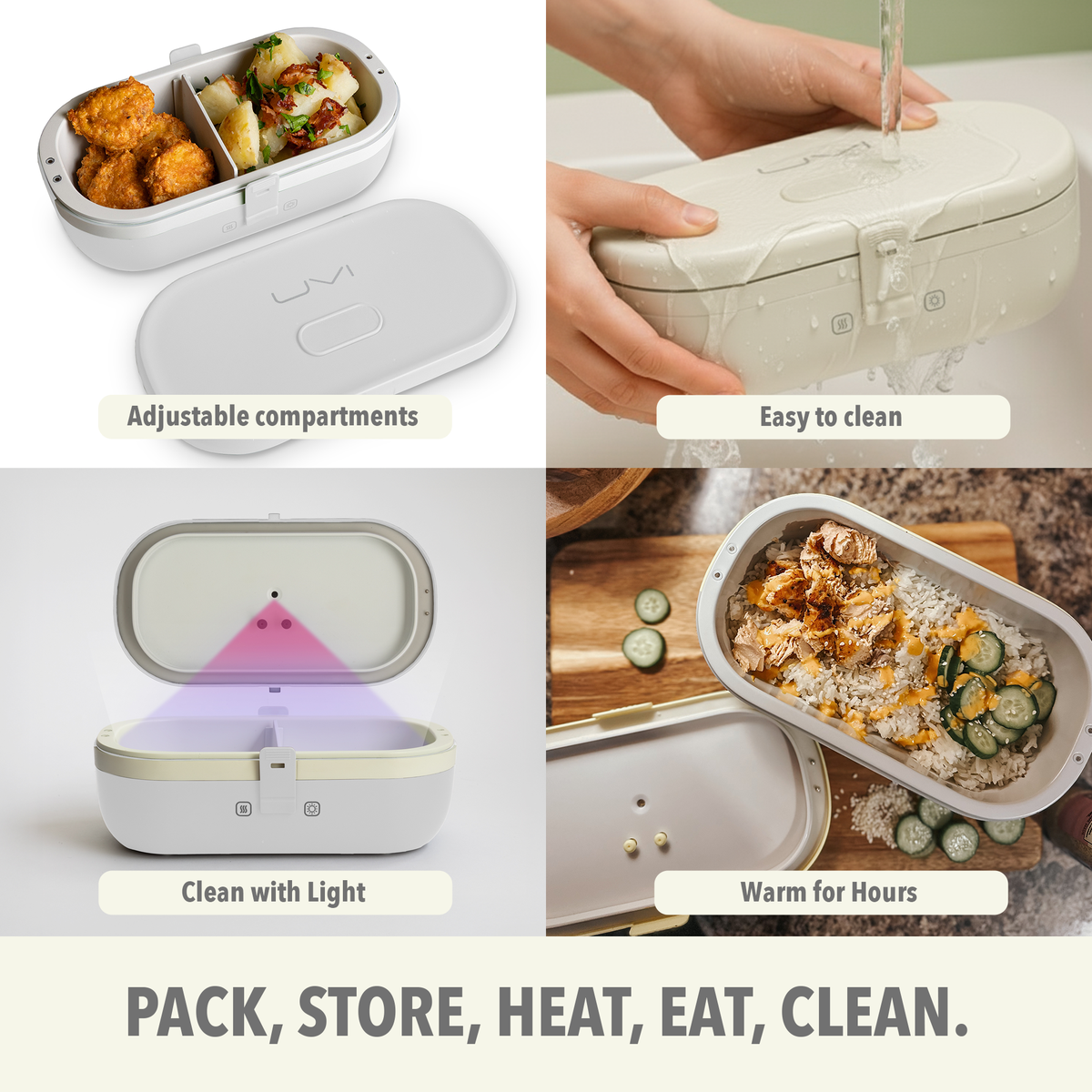 Self-Heating Lunch Box With USB-C Cord and UV LIGHT SANITIZER