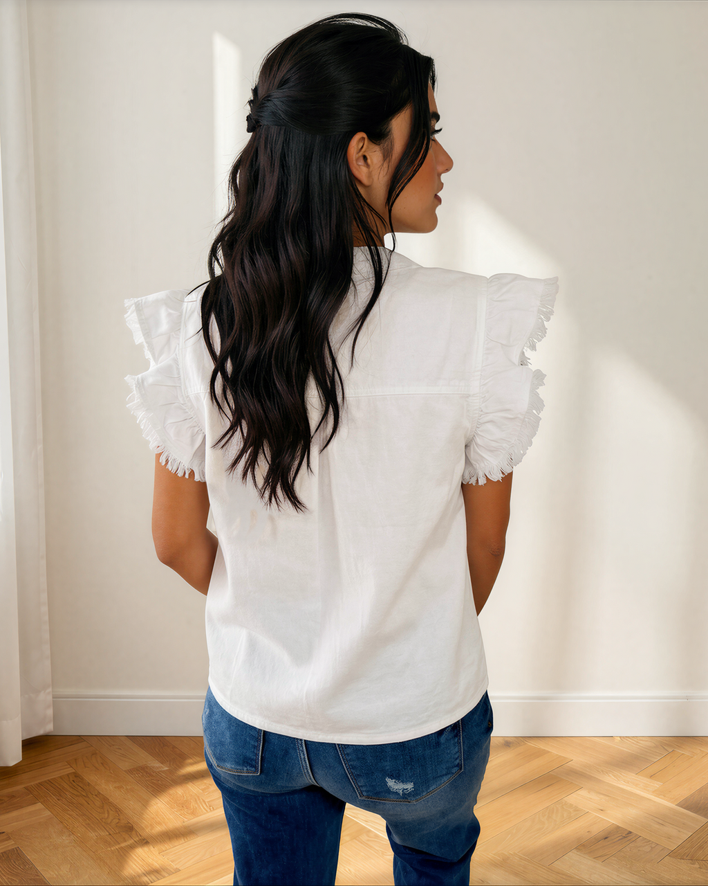 Logan Flutter Sleeve Denim Top